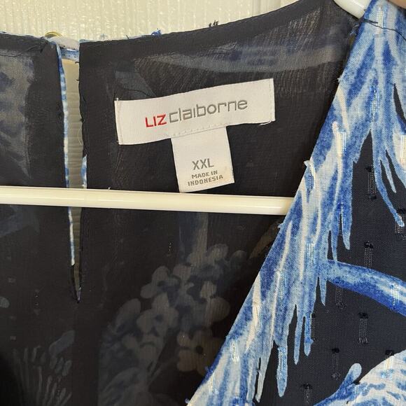 Liz Claiborne XXL Blue Peacock Sleeveless V-Neck Knee Length Dress Women's - Picture 3 of 9